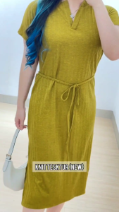 4298 minari strap knit midi dress belt casual dress rib knit