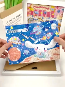 Cinnamoroll Diamond Painting Sanrio Edition + Bingkai foto Cartoon Sanrio Round frame Full Diamondpainting set lengkap diy Round Drill Rhinestone Picture cutie pop Anak Kerajinan Mainan Anak diy diamondpainting kit
