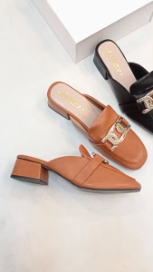 คุณค่าให้เช่า รองเท้าพรีเมี่ยม ส้นสูง 1.5 นิ้ว รุ่น CY8703 รองเท้าแฟชั่น เปิดส้น ประดับโลหะทอง สีคลาสสิค ใส่สบาย