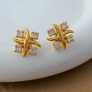 18k earings saudi gold pawnable legit cross zircon stud earrings womens light luxury Korean simple temperament cross earrings new trend