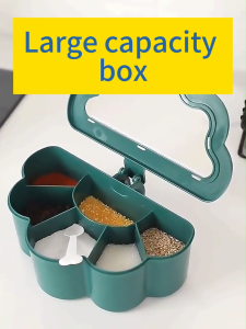 A box of multi-grid kitchen spice storage box seasoning container seasoning box packaging set kitchen seasoning box storage container seasoning jar 6-in-1 condiment box na may takip at kutsara