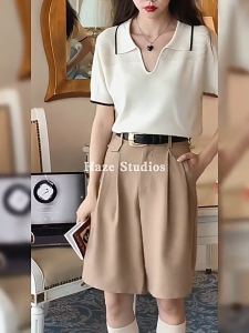 New Womens Short Sleeved Knitted Shirt Women V-neck Casual Blouse