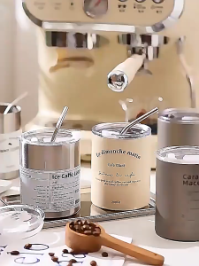 แก้วเก็บอุณหภูมิ สไตล์มินิมอล แก้วสแตนเลส มินิมอล แก้วกาแฟ พร้อมหลอด