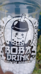 gelas cup plastik MOTIF BOBA 14oz 16oz 18oz 22oz oval datar / cup boba / sedotan boba bubble / tapioka pearl / bobatee / bubuk minuman boba