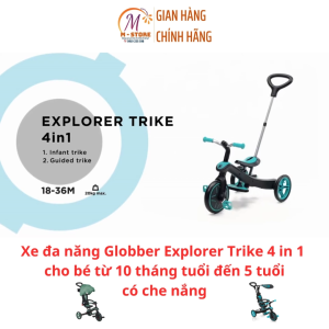 Xe đa năng xe đẩy đạp ba bánh thăng bằng Globber Explorer Trike 4 in 1 cho bé từ 10m đến 5y có che nắng