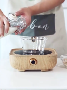 Panci Masak Kaca Transparan Tahan Panas dengan Handel Kayu Cooking Pot Wooden Handle