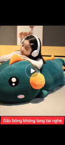 Thú nhồi bông cao cấp - Gấu bông khủng long đeo tai mắt to đuôi tim siêu to bự Thingkids