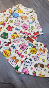 SET ĐỒ BỘ MẶC NHÀ HỌA TIẾT HOẠT HÌNH CUTE NHIỀU MÀU SẮC chất vải thun gân tăm dày dặn co dãn thoáng mát