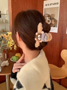 【Art Living】 12cm Plush Hair Clips Cute Mink Fur Large Size Hair Pin Fashion Girl Ribbon