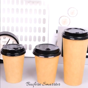 แก้วกาแฟ กระดาษคราฟท์พร้อมฝายกดื่ม (8 oz. / 12 oz. / 14 oz. / 16 oz.) แพค 50 ใบ