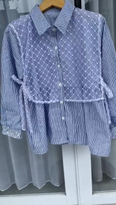 Hana Top Blouse/Atasan Wanita Terbaru 2024/Crinkle Mix Brukat/Kemeja Salur/Korean Style/Kemeja Murah