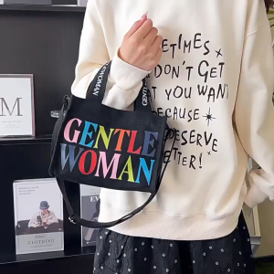 1pc Large Capacity Shoulder Bags Stylish Letter Painted Canvas Crossbody Bags Tote Bags Women Men