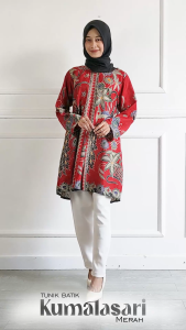 TUNIK BATIK EKSKLUSIF MERAH DIRGAHAYU AGUSTUS MERDEKA ATASAN BATIK WANITA KEKINIAN REMAJA DEWASA SVJ MURAH REALPICT