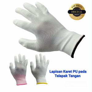Sarung Tangan Poliester Nilon Putih Coating PU - Sarung Tangan Kerja Proyek