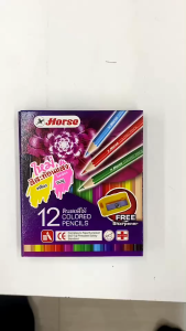 สีไม้ ม้า H-500 12สี12แท่ง (แท่งสั้น+กบเหลา) ราคา/กล่อง | เคแคมปัส เครื่องเขียน