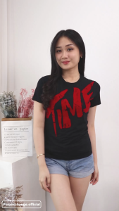 Kaos Slimfit Wanita Polo Exchange Spandek Sablon Bludru Time - 10125