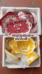 Bán lẻ Bộ Bát Đĩa Thương Hiệu Gosu họa tiết Gấu vàng Honey đáng yêu chất men sáng bóng