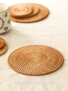 PRADO MALAYSIA Heat Resistant Handwoven Round Rattan Placemat Dining Table Mat Cup Rattan Coaster Alas Rotan 藤 杯垫