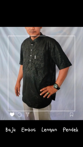 Baju Koko Haibah Embos Lengan Pendek Baju Koko Fashion Muslim Pria Dewasa Terbaru 2024