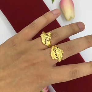 Gold 916 original Dragon and Phoenix Open Ring Mens and Womens Couple Ring Wedding Gold Jewelry