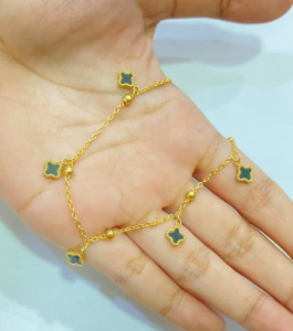 Gelang Titanium Clover Black Kecil Jedar Korean Style Cantik Aksesoris Fashion