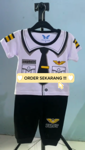 Setelan Baju Anak Laki-Laki Motif Captain Pilot & Celana Jogger Usia 3-24 Bulan