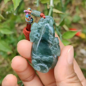 Dark Green Natural Type A Jadeite Pendant Necklace crafted with a pair of Grasshoppers with symbols of Wealth good fortune happiness and reunion certificate included weigh 15.18 grams 48 * 24.5 * 7.1 mm