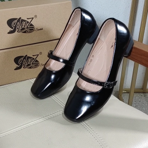 [FA]  fashion 1 inch square toe black leather shoes student  office shoes high heel women