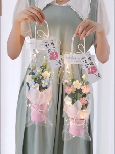 [SG SELLER]Homemade Crochet Knitted Flower Fake Flower Bouquet Artificial Flowers Home Decor Homemade Knitted Flower Bouquet Wedding Birthday Valentines Day Gifts