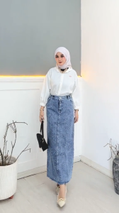 Theana Rok Jeans Skirt Wanita Belah Belakang Korean Style Terbaru