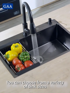 GAA Kitchen Sink SUS304 Stainless Steel With Faucet Set Heavy Duty Nano Double Tub Sink Complete Set Give Drain&Basket