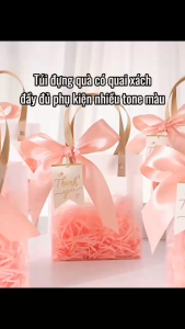 Combo 10 Túi Đựng Quà Quai Cói ST GROUP kèm nơ và giấy rơm nhiều màu Túi Nhựa Bóng Kính chống nước đựng hoa quà tặng