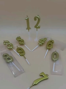 OFM-C1139 Lilin Angka Gold 0-9 Hiasan Kue Ultah / Lilin Ulang Tahun Emas Lilin Angka Metalik Candle