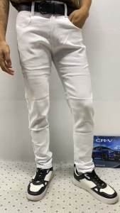 Trendy New White Jeans: Stretchy Skinny Fit Denim Pants for Men