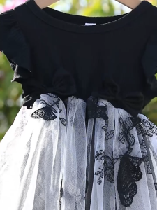 [Selangor Fast Delivery] Baju Bayi Perempuan 3-36 Bulan Baby Girls Dress Short Sleeve Butterfly Embroidery Tulle Bow Decoration Maroon Baju Raya & Christening