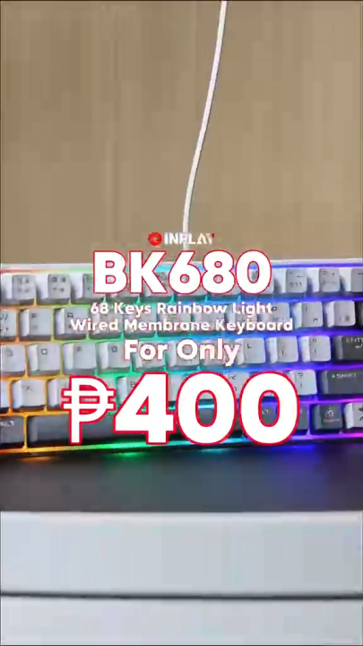 Inplay BK680 RGB Membrane Wired Keyboard Raibow Light Waterproof Smooth Gaming Keyboard For PC Laptop