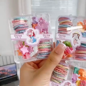 BW-C1122 Karet Jepit Box Gift Set 4 Sekat Colorfull Aksesoris Rambut Anak Perempuan Jepitan Karakter