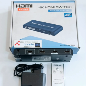 Bộ công tắc HDMI 3 ra 1 (3 Input ra 1 Output)  / 3 Port HDMI SWITCH 4K điều khiển (Hiệu FJGEAR)