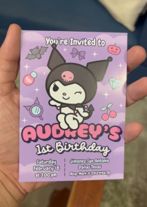 Kuromi Birthday Invitation Card with Envelope - Sanrio Girl Invite