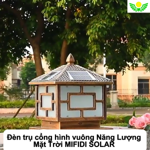 Đèn năng lượng mặt trời trụ cổng họa tiết vuông cao cấp size 40cm sáng trên 12h chính hãng Mifidi Solar tấm pin Mono siêu to - BH VIP 1 năm miễn phí tận nhà