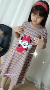 Baju Anak Cewek Perempuan Dress Salur Kaos Usia 1 2 3 4 5 6 7 8 Tahun Bordir Gambar Minnie Mouse