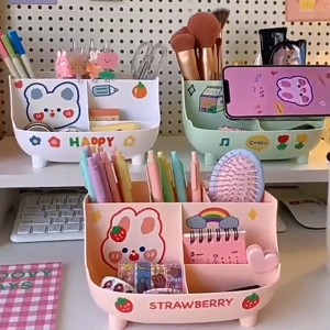 Kệ Nhựa 6 Ngăn Đựng Bút Mỹ Phẩm Đồ Trang Điểm Hộp Ống Cắm Bút 6 NgănTặng Kèm Sticker Dễ Thương-NIEVE