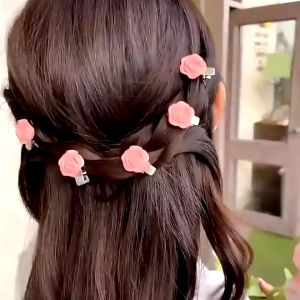 SUPERMALL Jepit Rambut Pink Soft Wanita ala Korea Style bentuk mawar love pita Bahan resin / jepitan rambut wanita aksesoris wanita A100