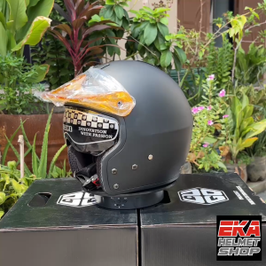 Helm Dewasa Klasik LUGO Deco Polos Standar SNI Visor Unik Interior Nyaman