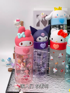 Sanrio Cartoon Cute Tritan BPA Water Bottle 500ml Plastic Cup Portable Water Drink School Kids Botol Air 三丽鸥可爱水瓶直饮杯子
