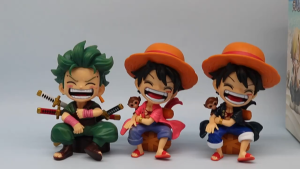 One Piece 3 in 1 Set Luffy Zoro Sanji 16cm Height Cute Sitting Collectible Action Figure