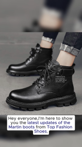 New British style Martin boots Korean version medium top work shoes black leather shoes for men Walking Shoes Boy Footwear Fashion Comfort