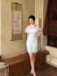 ZYHT EraVogue Váy nữ Váy xanh Váy Vai Váy công sở Váy Hiso Váy cổ điển Váy dạ hội 21157