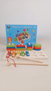Wooden 3in1 Column Sets Ages 3+ Xylophone Fishing Shapes Gift For Boys and Girls by WISHLAND