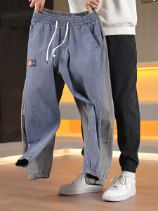 Summer Mens Jeans Korean Workwear Jogging Pants Trendy Fashion Casual Outdoor Black Blue Pants